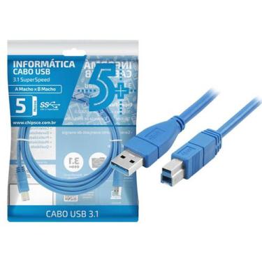 Imagem de Cabo Usb-A Macho 3.0 X Usb-B Macho Super Rápido Azul - 5m - 5+, 018-77