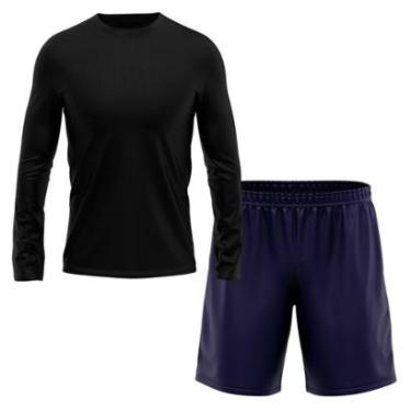 Imagem de Kit Short + Camiseta Masculina Manga Longa Segunda Pele Esporte Treino-Masculino