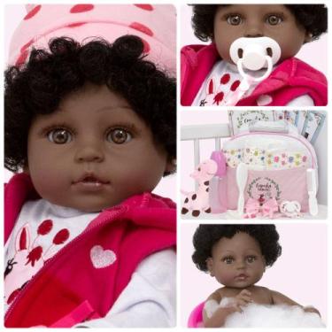 Imagem de Bebe Tipo Reborn Negra Roupa Girafa Baby Acessórios Enxoval - Cegonha 