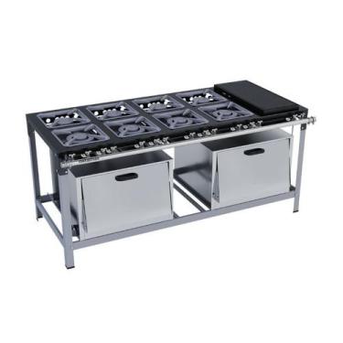 Imagem de Fogão Industrial 8 bocas 30X30 com Chapa e 2 Fornos Luxo Metalmaq, Gás