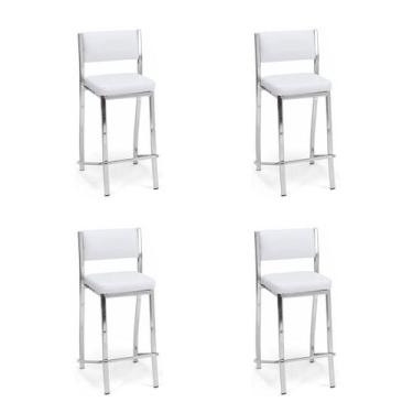 Imagem de Kit 4 Banquetas Empilhável Cromada Alta Assento E Encosto Estofado Cor