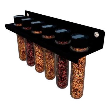 Imagem de Porta Tempero Com 6 Tubos Pratico Preto Dicarlo