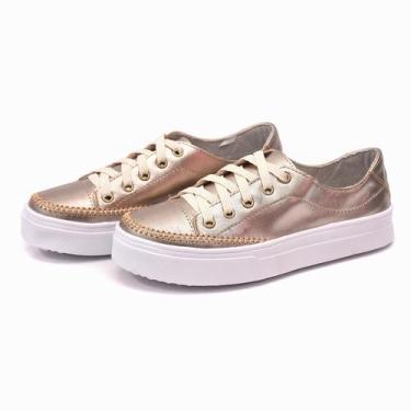 Imagem de Sapatênis Feminino Sola Alta em Couro Izabela Araújo - 600 - Prata Vel