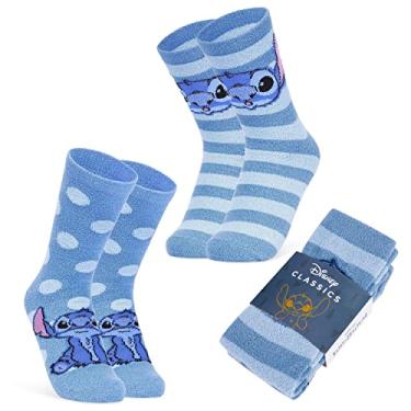 Imagem de Disney Stitch Pantufas femininas pacote com 2 meias fofas antiderrapantes de lã para cama Stitch Minnie Mickey Mouse Baby Yoda, Ponto azul, One Size