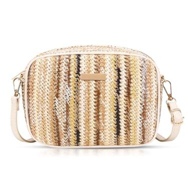 Imagem de QTKJ Bolsas transversais para mulheres, bolsa de praia multicolorida, bolsa de ombro elíptica, bolsa de palha adequada para viagens de férias diárias (cáqui), Caqui, One Size