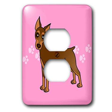Imagem de 3dRose Lsp_40909_6 Casaco Doberman Pinscher Vermelho - Desenho Animado Cachorro - Rosa com Estampa de Patas 2 Tomadas Capa