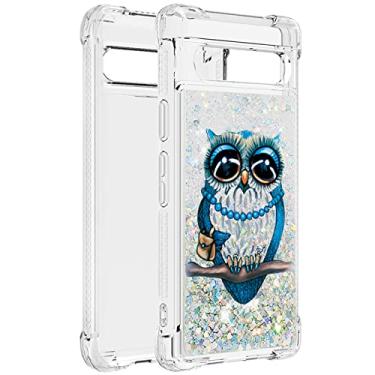 Imagem de Monwutong Capa de telefone de ajuste fino para Google Pixel 7A, capa de TPU macio de silicone com efeito areia movediça com glitter e proteção antiqueda de quatro cantos para Google Pixel 7A, YBDT Owl
