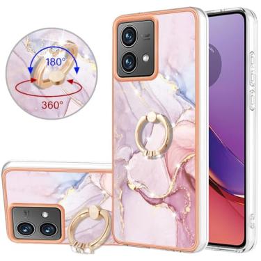 Imagem de Dinglijia Capa fina para Motorola G84, capa de suporte com anel de padrão de mármore IMD brilhante para meninas, capa de proteção aprimorada para câmera e tela para Moto G84, BKZH ouro rosa