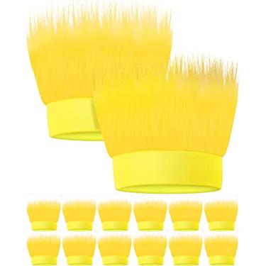 Imagem de Crowye 12 peças de cabelo peludo faixa de cabelo troll faixa de cabelo louco acessório de fantasia para Halloween cosplay suprimentos de festa (amarelo)