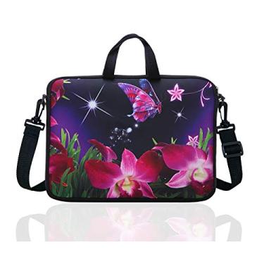Imagem de Bolsa de laptop de neoprene de 35,56 cm com alça de ombro para notebook de 14" 14,1 polegadas/MacBook/Ultrabook/Chromebook, Pink Flower, 13.3 inch/ 14 inch