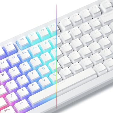 Imagem de Pudding Keycaps, teclas PBT brancas 60 65 75 100 por cento, 130 teclas brilham através da tampa perfil OEM para interruptores MX-stem teclado - branco