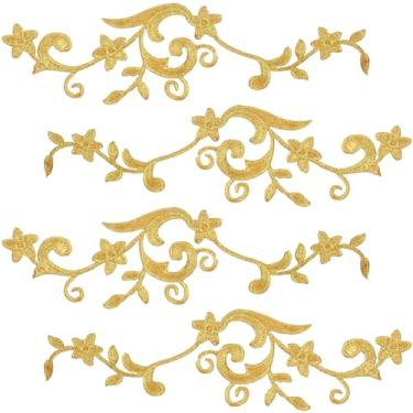 Imagem de ULTNICE 5 pares de apliques bordados de flores douradas costurados e bordados para costurar/passar a ferro, apliques de costura, artesanato