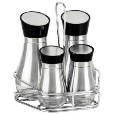 Imagem de Conjunto Galheteiro Tramontina Em Vidro e Aço Inox Com Suporte Em Aço 