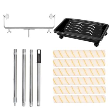 Imagem de Kit de rolo de pintura de 12 peças de 45,7 cm - Bandeja de rolo de pintura de 45,7 cm com rodas, moldura de rolo ajustável de 30,5-45,7 cm e poste de aço extensível espesso, mangas de rolo de pintura