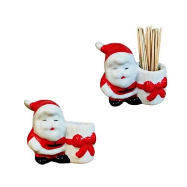 Imagem de Paliteiro de mesa mini papai noel de Porcelana Natal 2 peças - Decore 
