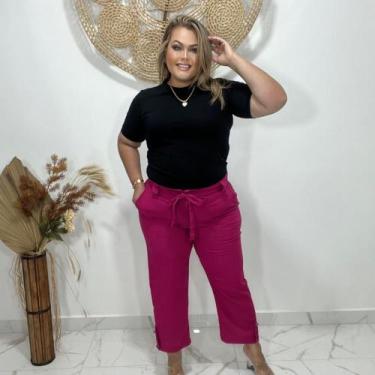 Imagem de Calça Pantacourt Liso Feminina Plus Size - Mclube, Pink, G1