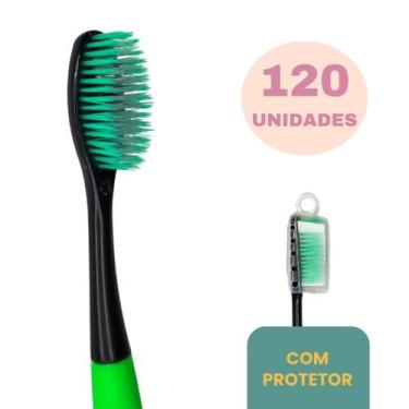 Imagem de Kit 120 Escovas De Dente Macia Com Capa Protetora - Escova Dental