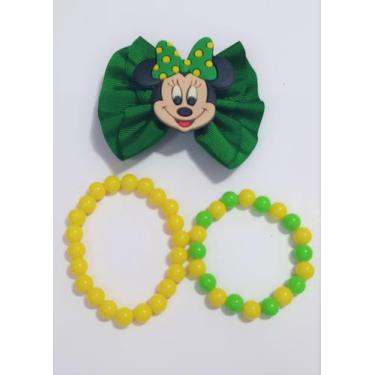 Imagem de Laço Minnie + 2 Pulseiras - Tema Copa 2022 - Lene Laços Artes
