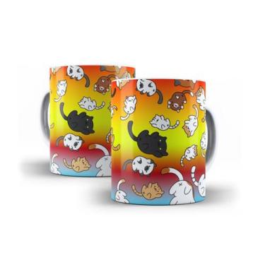 Imagem de Xícara Branca Porcelana Decorada Gato 325ml + Caixinha - RYLLO, Cor 44