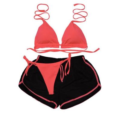 Imagem de Conjunto Biquíni Com Bojo Cortininha + Short rosa - Gringas Model, Ros