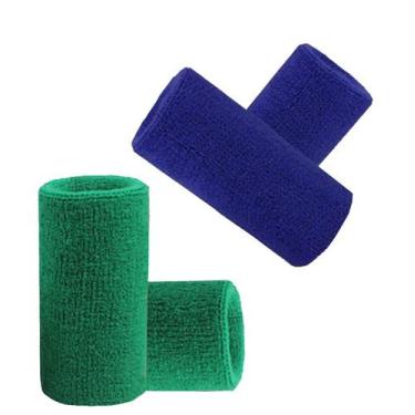 Imagem de Munhequeira Toalha 15cm Pack 2 Pares Cores Verde E Azul - EB