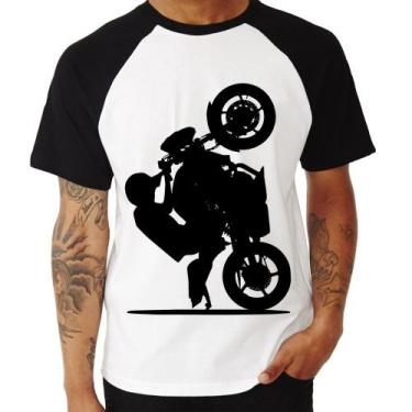 Imagem de Camiseta Raglan Moto Grau XJ6 - Foca na Moda, Branco, Preto, P