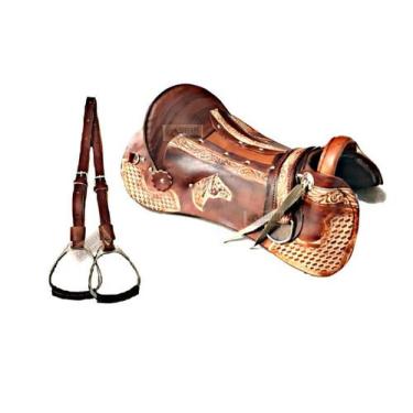 Imagem de Sela Marreca e Estribos Montaria Cavalo Laço Comprido - SELARIA SERRAN