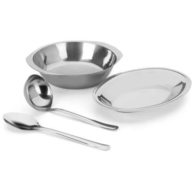 Imagem de Kit Mesa Servir 1 Travessa 1 Bowl Colher Concha Inox 4 Pçs