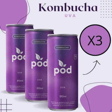 Imagem de 3x Kombucha Sabor Uva Lata 310ml Pod Kombucha