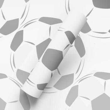 Imagem de Papel de Parede Adesivo Tema Bolas De Futebol Cinza E Branco - BAZAR D