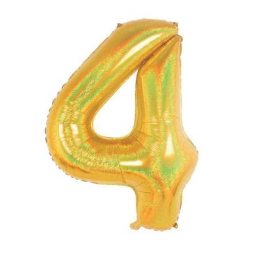 Imagem de Balão Metalizado Holográfico número 4 Dourado Holográfico para anivers