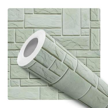 Imagem de Papel De Parede Adesivo Lavável Sala Pedra Rustica 3D Verde Claro - DE