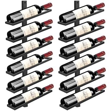 Imagem de YALINKA Suporte de vinho montado na parede comporta 12 garrafas, suporte de garrafa de vinho suspenso de metal preto separável, prateleira de exibição de garrafa de licor para cozinha, despensa, bar, adega