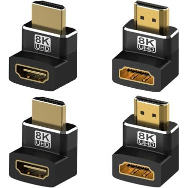 Imagem de Warmstor Pacote com 4 adaptadores 8K HDMI 2.1 macho para fêmea, conector de ângulo reto, ângulo descendente, 90, 270 graus, banhado a ouro, suporte 8K @60Hz, 4K@120Hz, HDR, eARC para cabo HDMI, PC,