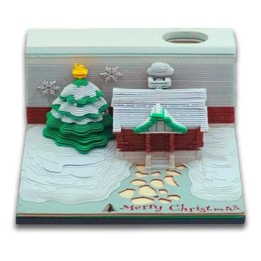 Imagem de Christmas Snowman Calendário de mesa 2025, Calendário 3D 2025, Bloco de notas de arte DIY Carving Notepad, para presente de decoração de escritório em casa (Christmas House)