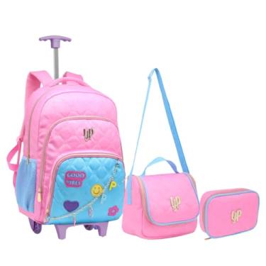 Imagem de Kit Mochila Escolar Rodinha Lancheira Térmica Estojo Juvenil (Rosa)