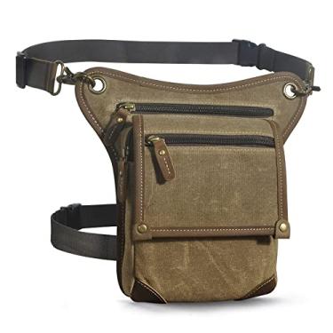 Imagem de Le'aokuu Bolsa mensageiro masculina de lona e couro legítimo, impermeável, para trilhas, cintura e quadril 211-4, Marrom, masculino