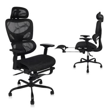 Imagem de YESOP Cadeira Ergonômica Cadeira Escritorio com Suporte Lombar Independente, e Encosto de Cabeça Ajustável,e Apoio Retrátil Para Os Pés - Suporte de 130 kg Preto