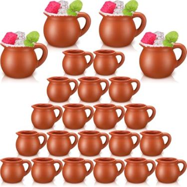 Imagem de Gejoy Pacote de 24 canecas mexicanas de argila de terracota de 85 g Cantaritos de Barro com alças feitas artesanalmente, copos de coquetel e xícaras de chá para tequila, margaritas, mojitos bebidas