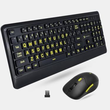 Imagem de X9 Performance Combo Teclado e Mouse de Impressão Grande - 4 Letras Maiores para Idosos e Usuários de Baixa Visão - Combo Mouse e Teclado Sem Fio 2,4 GHz para PC - Fonte Amarela