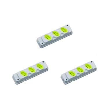 Imagem de Kit C/3 - Tomada Barra Fiolux Tripla 2P 20A Cinza - RCD