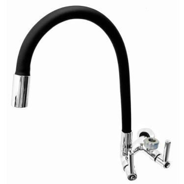 Imagem de Torneira Saída Máquina Lavar Cozinha Parede Flexível Preta - MR BANHO