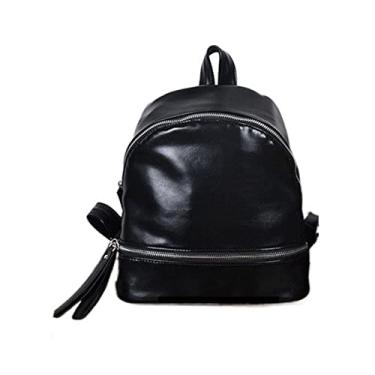 Imagem de Mochila feminina bolsa escolar de couro PU macio de qualidade grande para meninas pequenas mochilas femininas de viagem(Black)