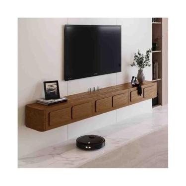 Imagem de Armário de TV Armário de TV flutuante montado na parede, console de TV flutuante de madeira vintage com porta rebatível e gavetas de armazenamento, suporte de TV estreito montado na parede que economi