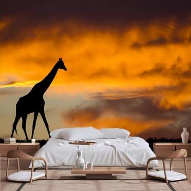 Imagem de Lcythiazole Mural de papel de parede de girafa, adesivo de parede de girafa, mural de animal, para sala de estar, quarto, quarto infantil, tamanho personalizável, autoadesivo removível