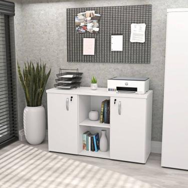 Imagem de Armário Baixo Credenza com Chave 120cm X 42cm Escritório Branco