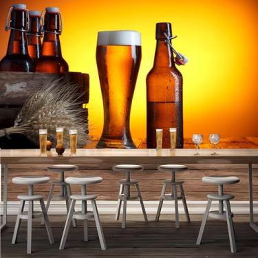 Imagem de Lcythiazole Mural de parede 3D com tema de cerveja, fundo retrô, papel de parede grande, adesivo autoadesivo removível para decoração de parede para sala de estar TV sofá fundo
