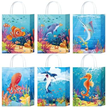 Imagem de Keioy Sacos de artigos de festa de animais marinhos sacos de presente de papel vida marinha sacos de presente com alça colorido oceano tema submarino sacos de lembrancinha de festa para crianças