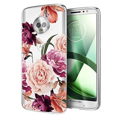Imagem de Ueokeird Capa para Moto G6, capa protetora para Moto G 6ª geração com flores, fina à prova de choque com estampa floral macia TPU macia para celular Otorola para Moto G6 5,7 polegadas flor roxa