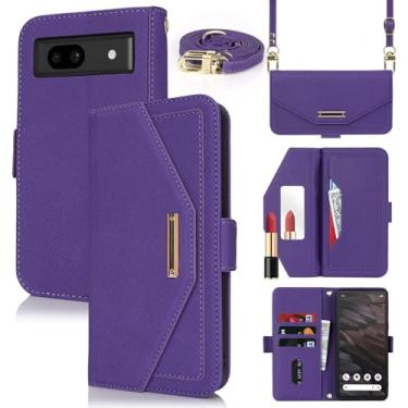 Imagem de Jaorty Carteira transversal para Google Pixel 7a com alça de ombro longa, porta-cartão de crédito de 15,5 cm, bolsa de mão de couro PU com suporte para maquiagem espelhada, capa para mulheres e